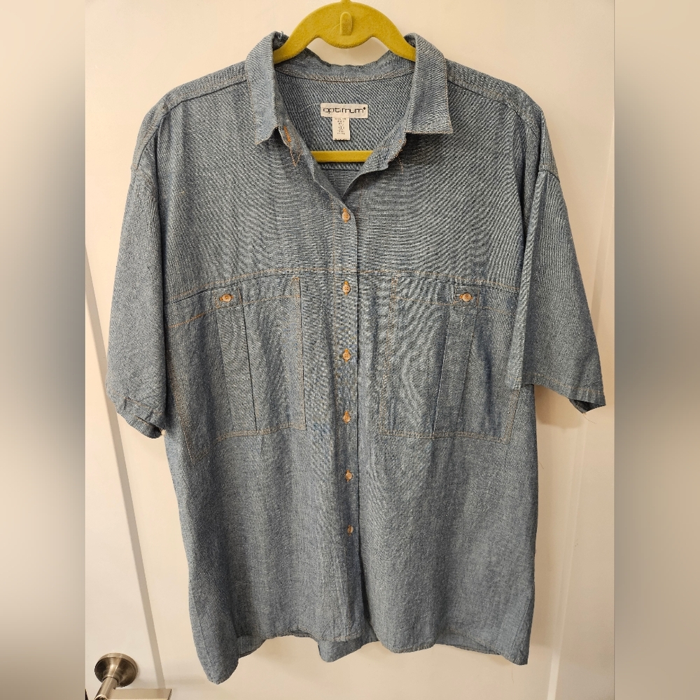 NWOT - "Optimum" Blue Cotton Denim Button Down Shirt - Size L